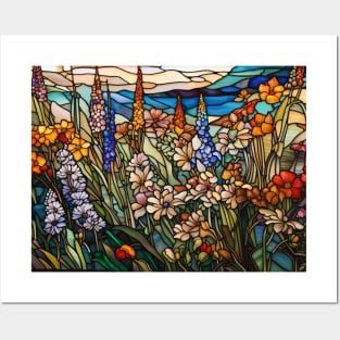 Stained Glass Colorful Wildflowers Posters and Art